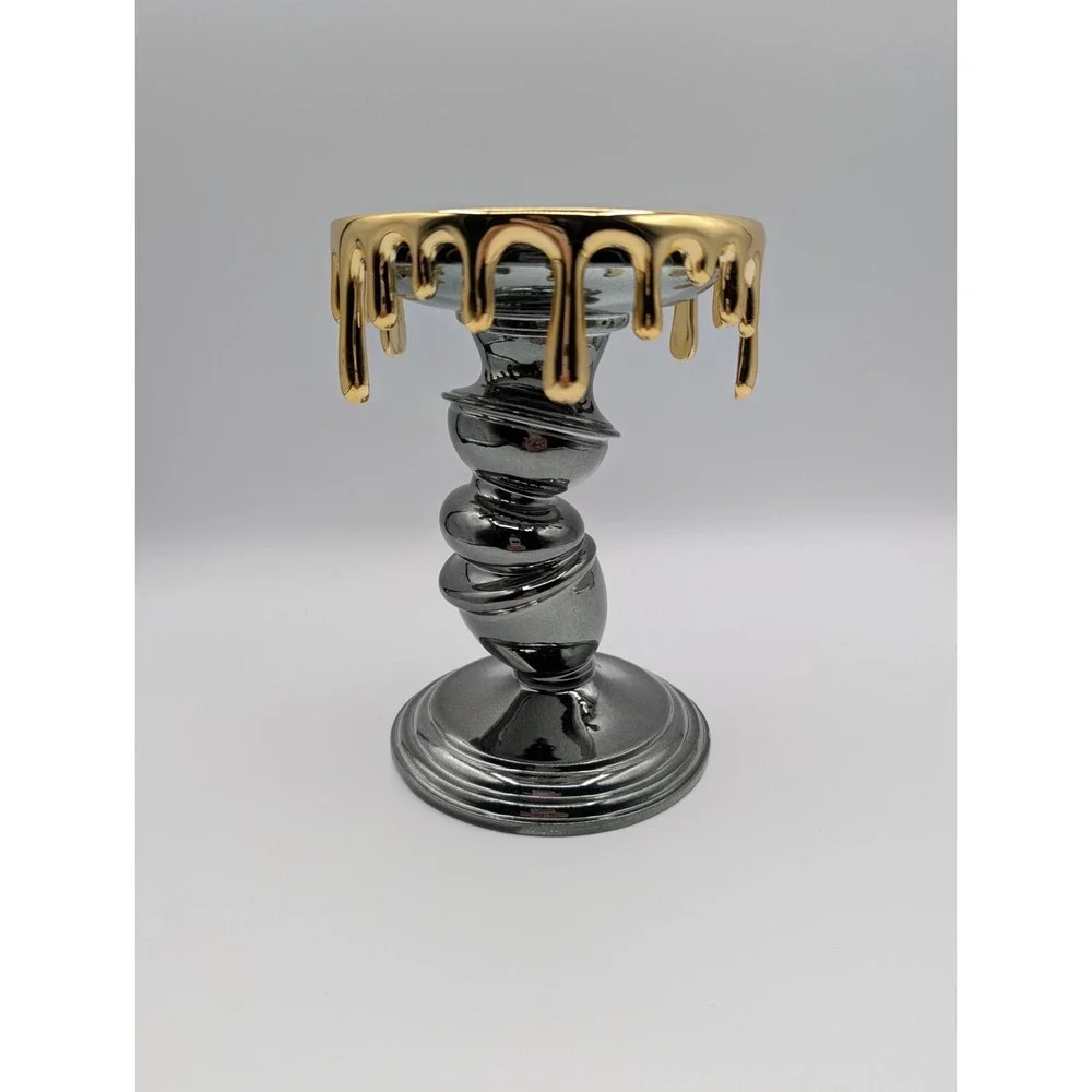 Bath & Body‎ Works Halloween 2021 Gold Drip Tilted Pedastal 3 Wick Candle Holder